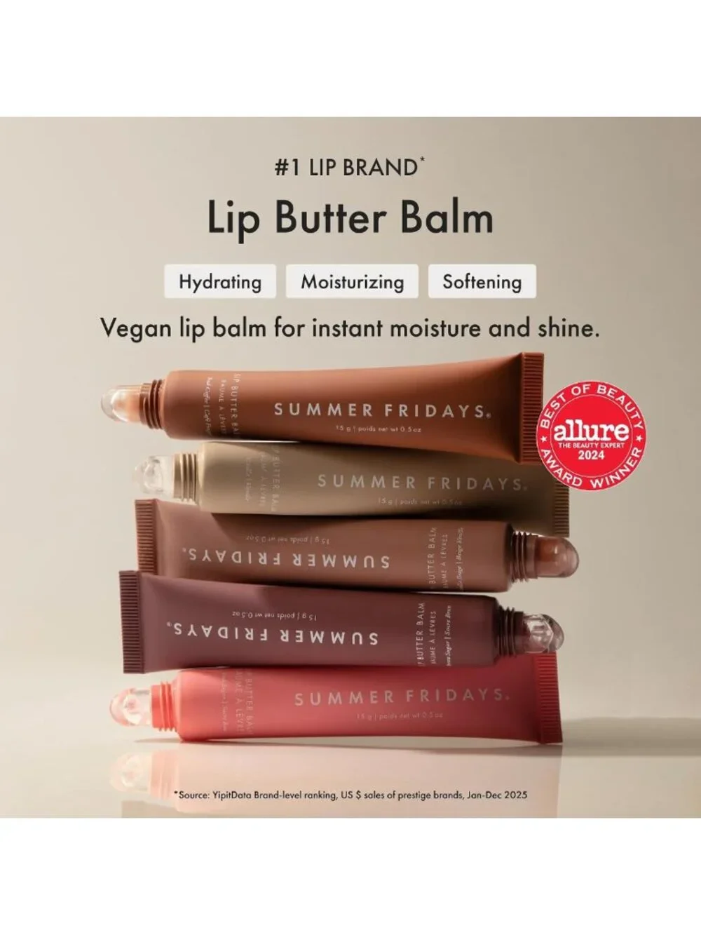 Moisturizing Lip Butter Balm - Vegan Lip Gloss for Shine & Sheer Color - Summer